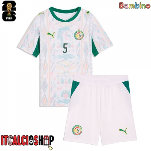 Senegal Idrissa Gueye #5 Prima Maglia Bambino Mondiali 2026 Manica Corta (+ Pantaloni corti)